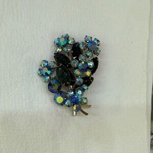 Floral Blue and Green Brooch